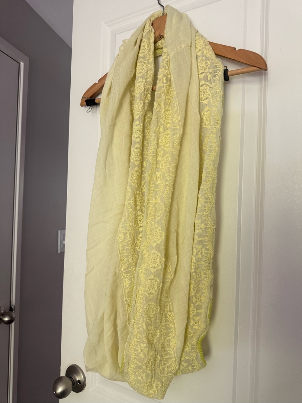 Gaurav 100% cotton Light Yellow Lace-Trim Infinity Scarf